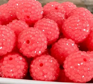 Watermelon red resin rhinestone chunky beads, perfect for DIY jewelry making and crafts.