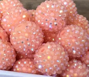 20mm chunky resin rhinestone bubblegum beads, DIY sparkly pink AB crystal gumball beads.