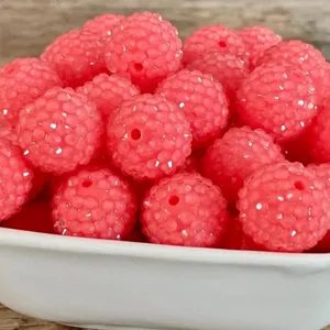 Watermelon Red Resin Rhinestone Faceted Ball Beads Chunky Beads Transparent Loose Beads For DIY Jewelry Making Craft