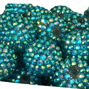 10-22mm resin rhinestone chunky beads, blue AB crystal pave round ball for DIY jewelry making.
