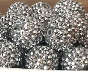 Silver chunky resin rhinestone beads for DIY jewelry making, sparkling crystal bubble spacer.