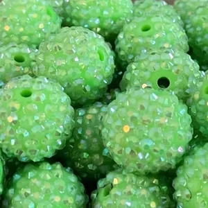 Fluorescent light green AB rhinestone resin chunky beads main view for creative DIY jewelry crafting
