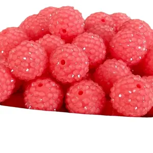 Pink resin rhinestone chunky beads, sparkle drill balls for DIY jewelry making crafts 20mm