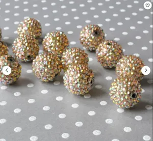 Shining rhinestone chunky beads detail showing the champagne AB resin sphere for DIY craft projects.