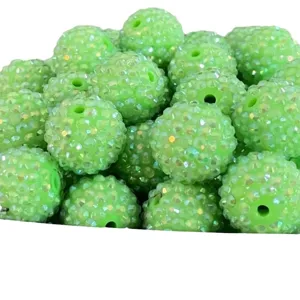 Fluorescent light green AB rhinestone chunky beads 10-22mm resin DIY craft loose beads