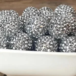DIY Chunky Beads Resin Rhinestone Balls Electroplated Silver Large Beads Craft Materials For Jewelry Making Accessories