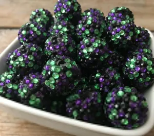 Cuentas gruesas de resina con diamantes de imitacion de 10mm-22mm, verde, negro y morado.