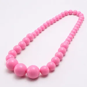Children Candy Color Acrylic Bead Necklace Cute Spring Solid Color Elastic Beaded Necklace Kids Fashion Jewelry