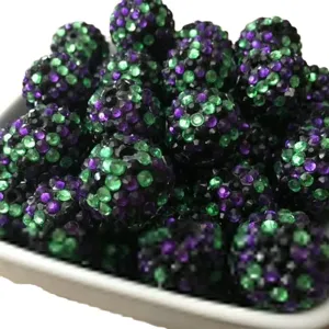 Cuentas redondas de resina con estrases 10mm-22mm, verde morado negro mixto para joyas DIY.