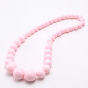 Kids cute pink acrylic beaded necklace candy color elastic chunky necklace for girls fashion