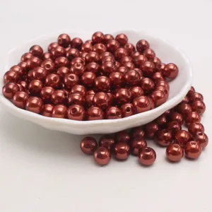 Rote Kaffee ABS Perlen Imitation lose DIY Basteln runde Perlen fuer Schmuckherstellung.