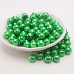 Dark green ABS imitation pearl loose beads detail view, ideal for DIY jewelry making and crafting.