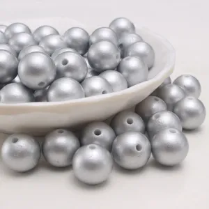 Matte Silberne ABS Kunststoff Perlen Runde Lose Perlen Für DIY Schmuckherstellung Armband Halskette Handwerk Zubehör