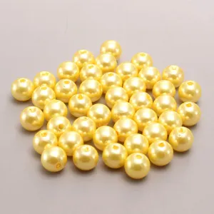 Cuentas de perlas de imitacion de plastico ABS, cuentas amarillas sueltas para joyeria.