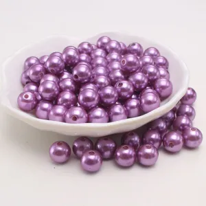 Taro purple ABS plastic imitation pearl beads with straight holes, perfect for DIY jewelry crafting.