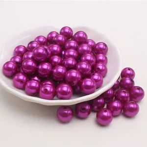 Perles d'imitation en ABS rose foncé, perles en vrac sphériques à trou droit pour bijoux DIY.
