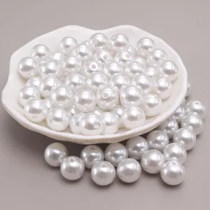 Perles d'imitation ABS blanches, perles rondes en vrac avec trous pour fabrication de bijoux DIY.