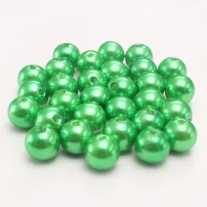 Dark green ABS plastic imitation pearl beads detail, glossy round loose beads for DIY crafts.
