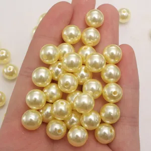 ABS plastic imitation pearl beads, cream loose craft beads for DIY jewelry making.