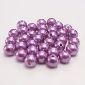 Purple ABS plastic imitation pearl beads, straight hole loose beads for DIY jewelry making.