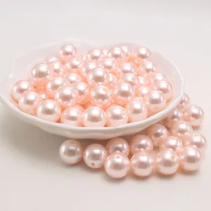 Perles d'imitation en plastique ABS rose clair trou droit perles en vrac pour fabrication bijoux