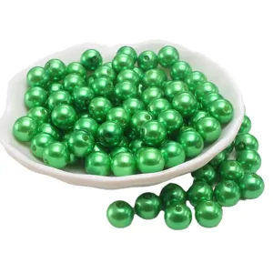 Dark green ABS plastic imitation pearl beads for DIY crafts, smooth round loose craft beads.