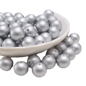 Matte silberne ABS Perlen Imitation, lose Bastelperlen fuer DIY Schmuckherstellung.