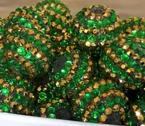 16-22MM resin rhinestone chunky beads, dark green with gold striped crystal bubble beads.