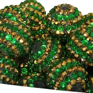 16-22mm resin rhinestone chunky bubblegum beads in dark green and gold colors for jewelry