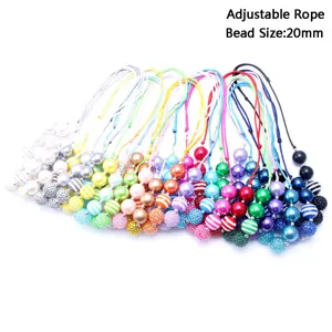 Kids Beaded Necklace Resin Rhinestone Ball Colorful Adjustable Rope Necklace Children Fashion Jewelry Gift