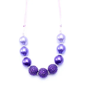 Gorgeous purple resin rhinestone beaded kids necklace with adjustable pink cord jewelry.