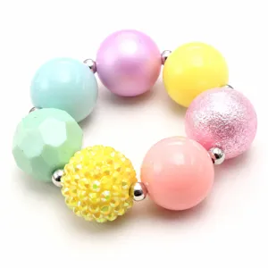 Colorful macaron children necklace with large pastel beads, sweet cute kids jewelry set style.