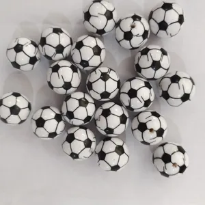 Abalorios acrilicos con estampado de futbol de 20mm para manualidades DIY de joyas