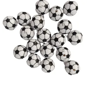 Cuentas de acrilico con estampado de futbol de 20mm para manualidades y joyeria DIY.