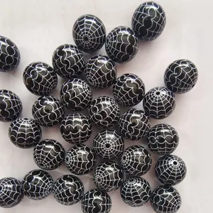 20mm noir acrylique perles toile d'araignee halloween DIY fabrication de bijoux arts