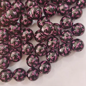 Abalorios acrílicos negros de 20 mm con cinta rosa, cuentas espaciadoras para manualidades de joyería