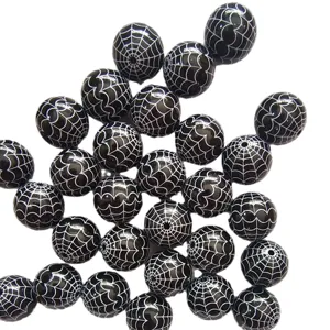 Perles de toile d'araignée noires en acrylique de 20 mm, fournitures de bijoux d'Halloween