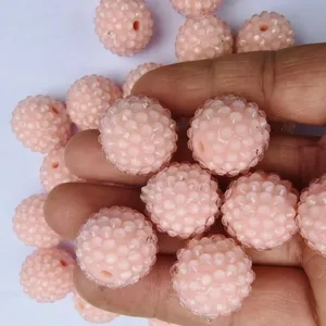 Spring Pink Resin Rhinestone Ball Beads Acrylic Loose Beads Chunky Beads For DIY Jewelry Making Craft Supplies