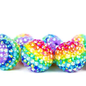 Perline Chunky in Strass in Resina a Righe Arcobaleno Colorate Perline Sfuse DIY Forma Sferica Accessori per Artigianato di Gioielli