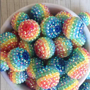 20mm perline arcobaleno resina strass chunky beads colorate e lucide per fai da te.