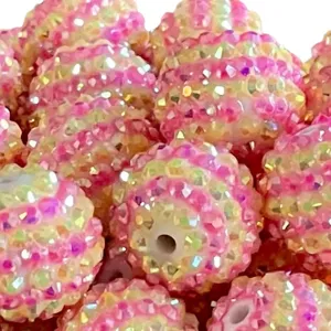 16-22mm resin rhinestone chunky beads pink yellow AB striped bubble gum DIY craft 50pc