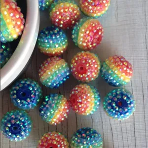 Perline di strass in resina da 20mm con strisce arcobaleno chunky per creazione gioielli