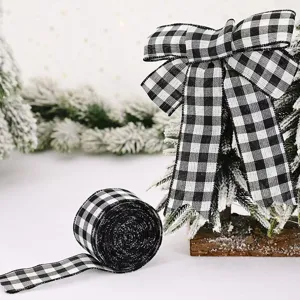 4cm Black and White Gidham Ribbon Buffalo Plaid Fabric Ribbon for DIY Gift Wrapping Festival