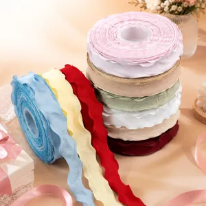 2.5cm Ruffled Pleated Ribbon Large Roll Bubble Webbing DIY Bow Gift Wrapping Decorative