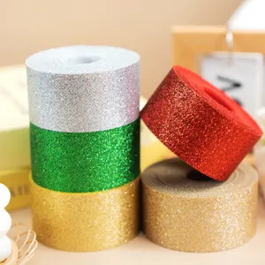 Glitter ribbon rolls for Christmas gift wrapping, DIY crafts, bow making, and holiday party decoration.