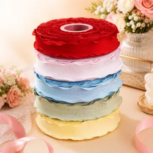 2.5cm ruffled ribbon large roll bubble edge trim for DIY gift wrapping and party decor supplies