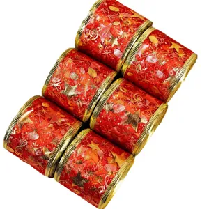 Nastro di stampa a caldo a doppio strato rosso 5cm per decorazione confezione regalo albero