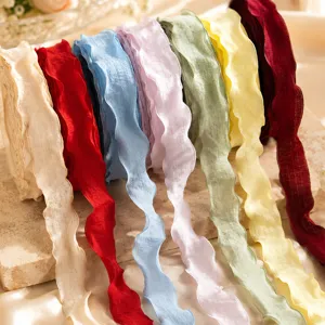 2.5cm Ruffled Pleated Ribbon Large Roll Bubble Webbing DIY Bow Gift Wrapping Decor