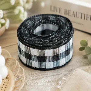4cm black and white checkered ribbon for floral packaging, baking decor, and DIY crafts.