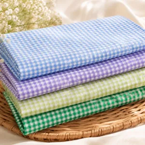 Set de tela a cuadros vichy, poliester colorido para manualidades DIY y mantel de fondo